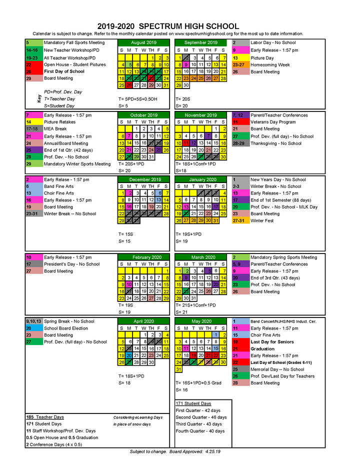 Spectrum Calendar Overview About Us